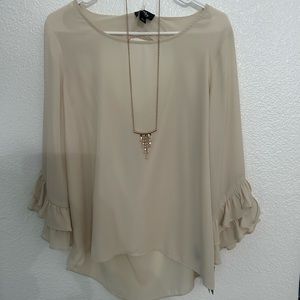 Open back, ruffle sleeve blouse
